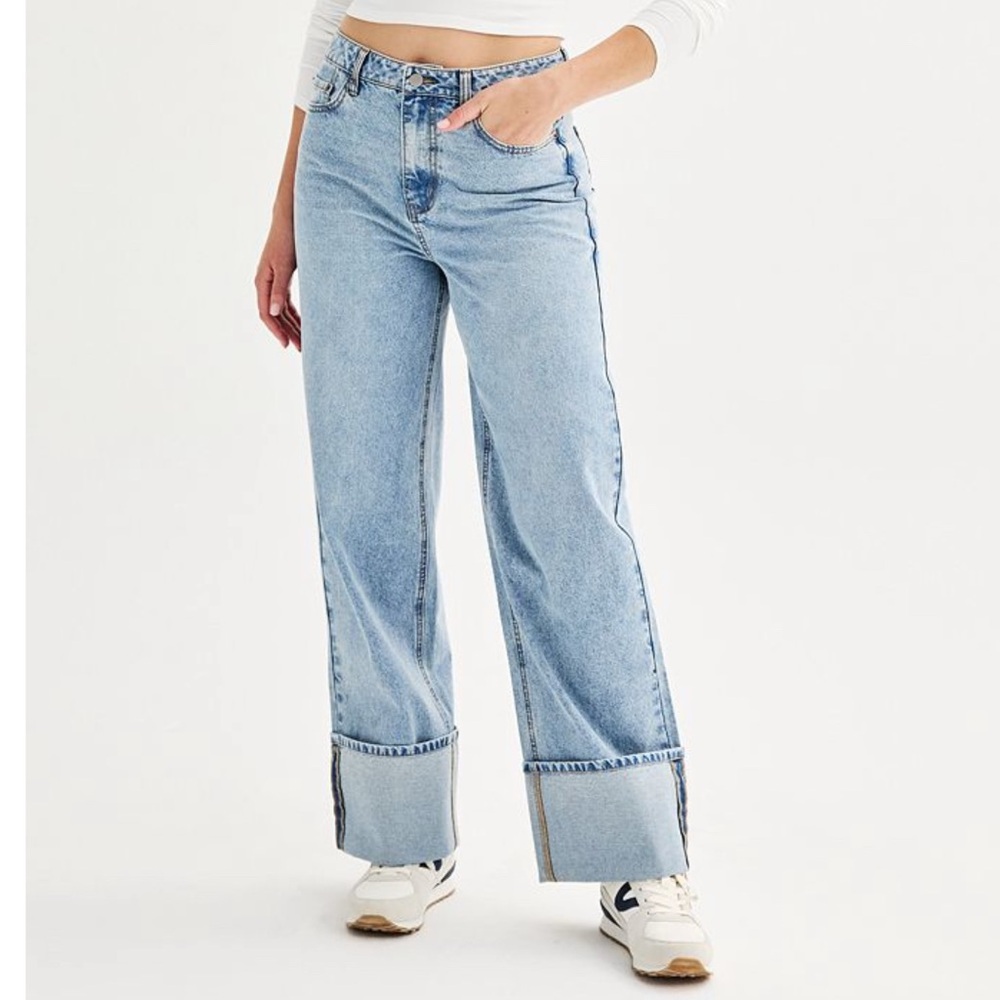 NWT Tinseltown Juniors High Rise Wide Leg Cuffed Jeans Size 9/29